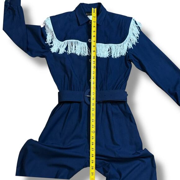 VTG Michael Phillips Western Jumpsuit Womens Navy White Fringe One Piece Sz 5 - Picture 9 of 12
